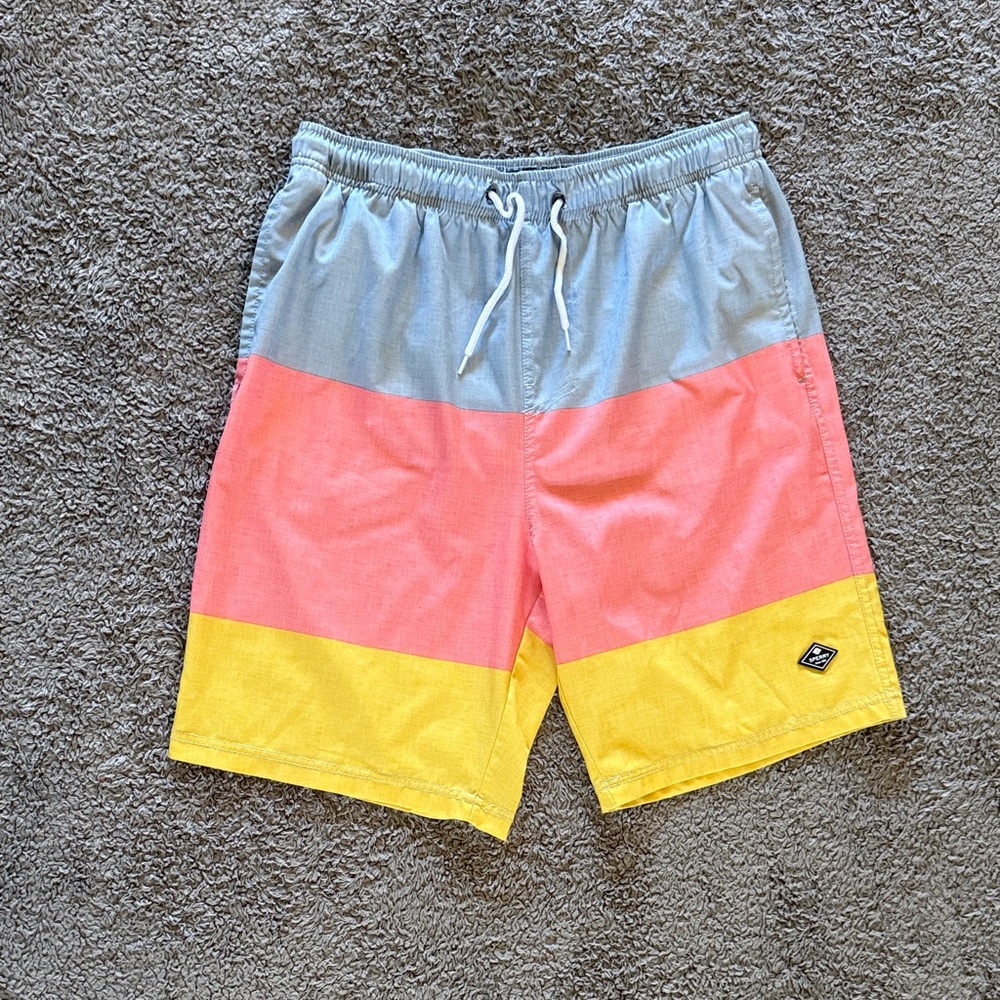Sperry Boys' Colorblock Shorts in Light Gray, Coral & Yellow